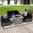 thumbnail image 1 of Costway 6 PCS Patio Wicker Furniture Set 34.5" Fire Pit Table W/Cover Black, 1 of 8