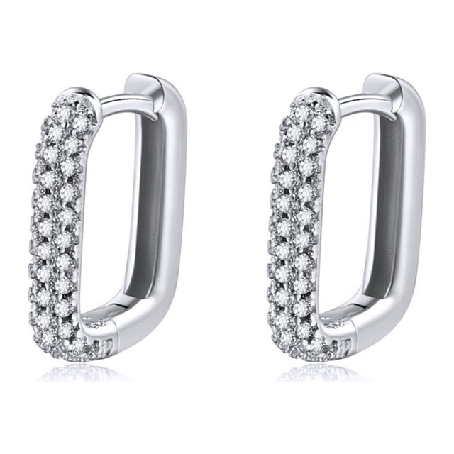 Boucle d'Oreille Carrée en Zircon Incrusté de Cuivre Style Intégré Bague d'Oreille Géométrique à la Mode