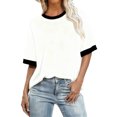 thumbnail image 1 of Staron Plus Size T-Shirts for Women Casual Patchwork Color Round Neck Short Sleeve Loose Comfy Basic Spring Summer Top, White S, 1 of 4