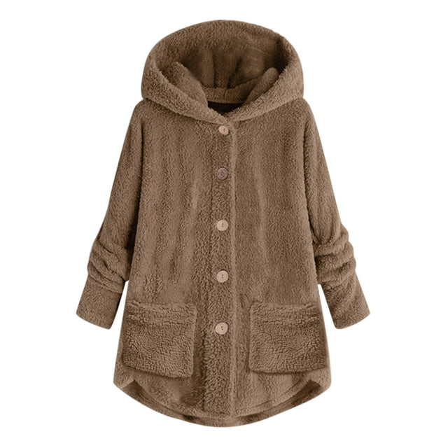 Pisexur Shacket Jacket Women Plu Size Button Plush Top Hooded Loose Cardigan Wool Coat Winter Jacket Pocketed Shirts Fall Jacket Shackets