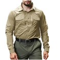 thumbnail image 2 of Men's Fashion Casual Solid Color Buttons Pockets Long Sleeve Turndown Collar Blouse RXIRUCGD Kaki, Taille: S, 2 of 6