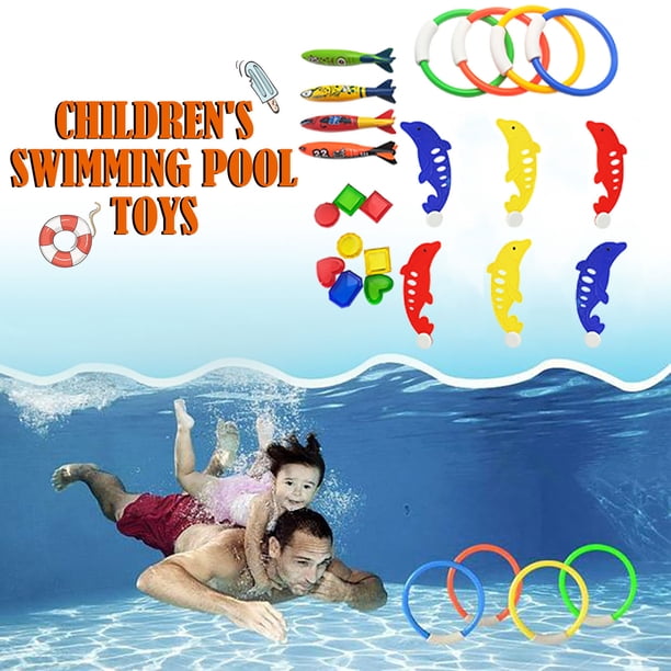 Kit Plongée Piscine 8 Pièces – 4 Bâtons + 4 Anneaux Colorés, ABS Sûr, Motifs Marins – Entraînement Enfant