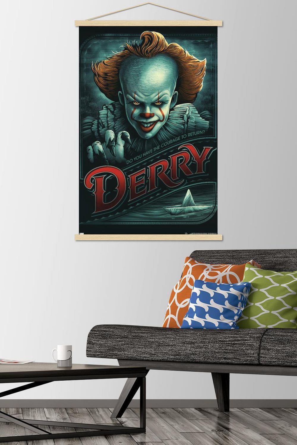 IT - Pennywise Derry Wall Poster, 14.725" x 22.375" Framed