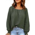 thumbnail image 1 of Square Neck Blouse, Loose Long Puff Sleeve Blouse Soft Pure Color Fashionable  For Daily Life Work For Women Green M, 1 of 6