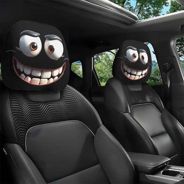 Funny Car Print Headrest Cover, EDHITNR Universal Stretchy Elastic Headrest Protector, Breathable Mesh Washable Headrest Covers for Vehicle Seat Protection