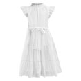thumbnail image 5 of XIMIN Robe d'Été Décontractée Élégante à Col Rond pour Préadolescentes, Robe Quotidienne à Manches Courtes à Cap, Robe de Couleur Unie, Robe Formelle à Manches à Volants, Robes Trapèze avec Ceinture, Robe de Fête Évasée à Taille Haute, 5 of 5