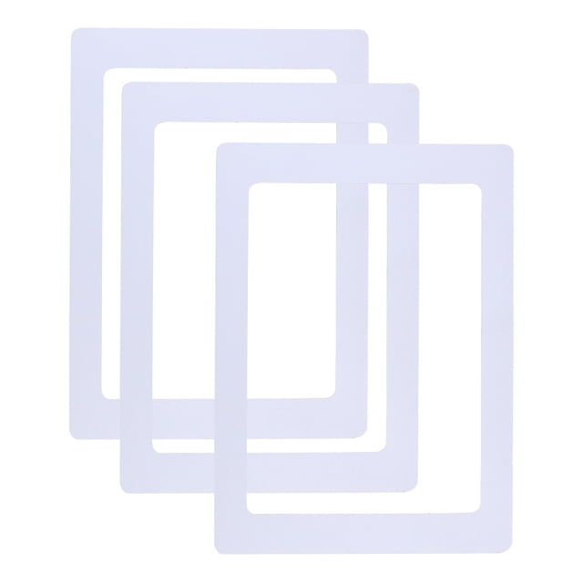 Unique Bargains 5x7 Magnetic Picture Frame, 3pcs Magnetic Frame Magnetic Photo Frames Reusable for Refrigerator, White three white PVC 5x7 frames (123 x 168 mm inner opening) front-facing with soft magnetic rubber backing, reusable refrigerator magnet photo display for photos, documents or schedules; often used as a temporary memo holder on metallic surfaces.