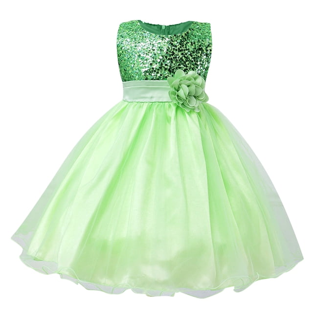 B91xZ Robe Fleurie pour Filles Sans Manches Taille Haute Ligne A Robe Courte, Vert 6-7 Ans
