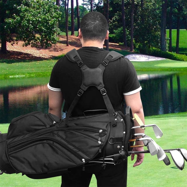 Double Shoulder Golf Bag Strap Padded Adjustable Bag Straps Double Shoulder Reusable Backpack Carrying Bags Thick Comfortable Straps Sports Replaceable Black
