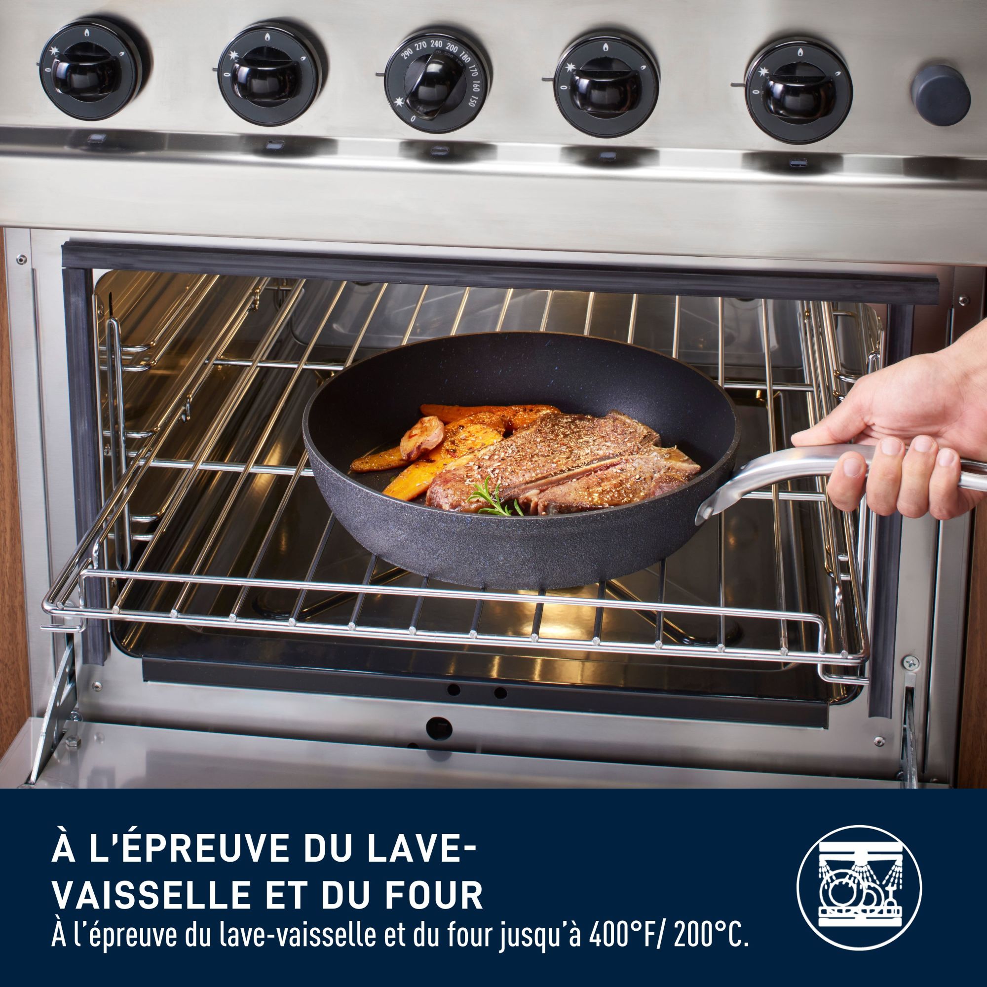 Ensemble T-fal Stone Shield de 10 pièces avec technologie DefenseShield™, fabrication en 6 couches, texture pierre robuste, à l’épreuve du lave-vaisselle et du four