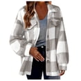 thumbnail image 1 of Timegard Womens Jacket Plus Size Plaid Stand Collar Button down Fleece Hooded Jacket Winter Fuzzy Warm Coat, 1 of 4