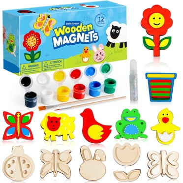 Joyfy Ensemble de Peinture Magnétique en Bois de 12 Pcs, Kits d'Art et d'Artisanat pour Enfants, Kits d'Artisanat en Bois pour Tout-Petits, Cadeaux de Fête pour Pâques