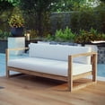 thumbnail image 1 of Modway Upland Solid Teak Wood Outdoor Patio Sofa in Natural/White, 1 of 5