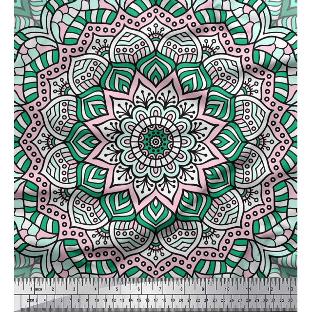 Soimoi Poly Georgette Fabric Moroccan & Mandala Kaleidoscope Decor Fabric Printed Yard 52 Inch Wide