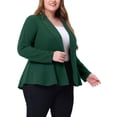 thumbnail image 4 of Agnes Orinda Women's Plus Size Blazer Button Notch Panel Ruffle Peplum Blazers 3X Dark Green, 4 of 6