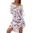 thumbnail image 1 of FOCUSNORM Robe de Noël Juniors pour Femmes Manches Longues en Peluche Col en V Dessin Animé Fête Midi, 1 of 8