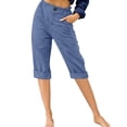thumbnail image 1 of Innerwin Women's High Waist Beach Button Lounge Capri Pants, Denim Blue, S, 1 of 2