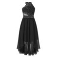 thumbnail image 1 of Oyolan Robe Trapèze à Col Licou pour Fille, Demoiselle d'Honneur Junior, Fille aux Fleurs, Robe Maxi Asymétrique en Mousseline, Robe de Fête, Noir, 8, 1 of 5