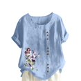 thumbnail image 2 of Blouses pour Femmes, Haut Décontracté en Lin Imprimé à Manches Courtes avec Boutons, 2 of 4