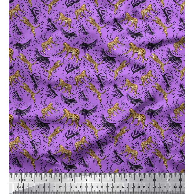 Soimoi Modal Satin Fabric Leaves & Leopard Animal Print Fabric by Yard 42 Inch Wide