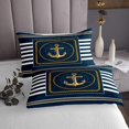 thumbnail image 3 of Erosebridal Gold Anchor Coverlet Set Queen, Geometry Stripe Bedding Set, Navy Gold Room Decorative 3 Pieces, 3 of 5