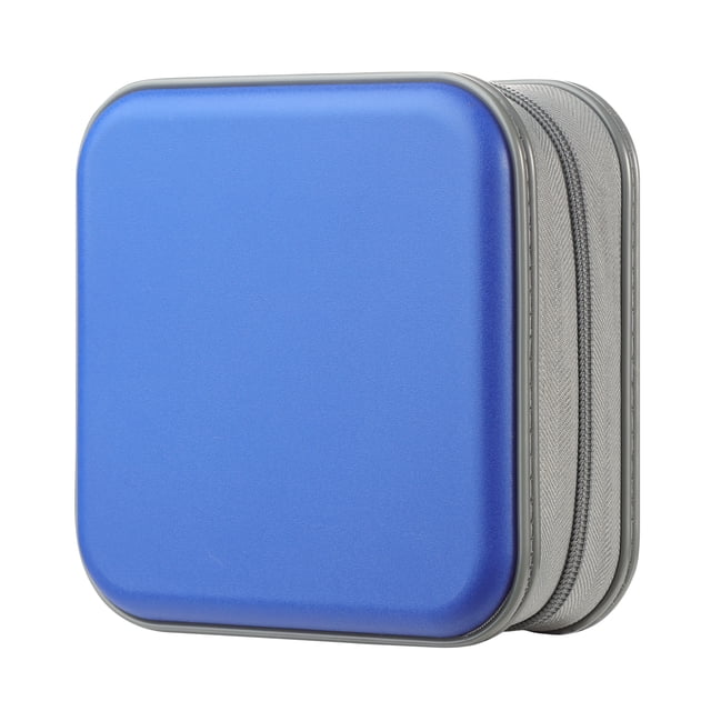DVD Case, 48 Capacity Blue CD Hard Plastic Case Storage Holder Wallet with a sturdy blue hard plastic cover and slim grey zipper. Ideal for organizing blank media, it holds up to 48 discs with fixed inner pages for secure storage. Waterproof and wear-resistant, suitable for travel, car use, or parties.