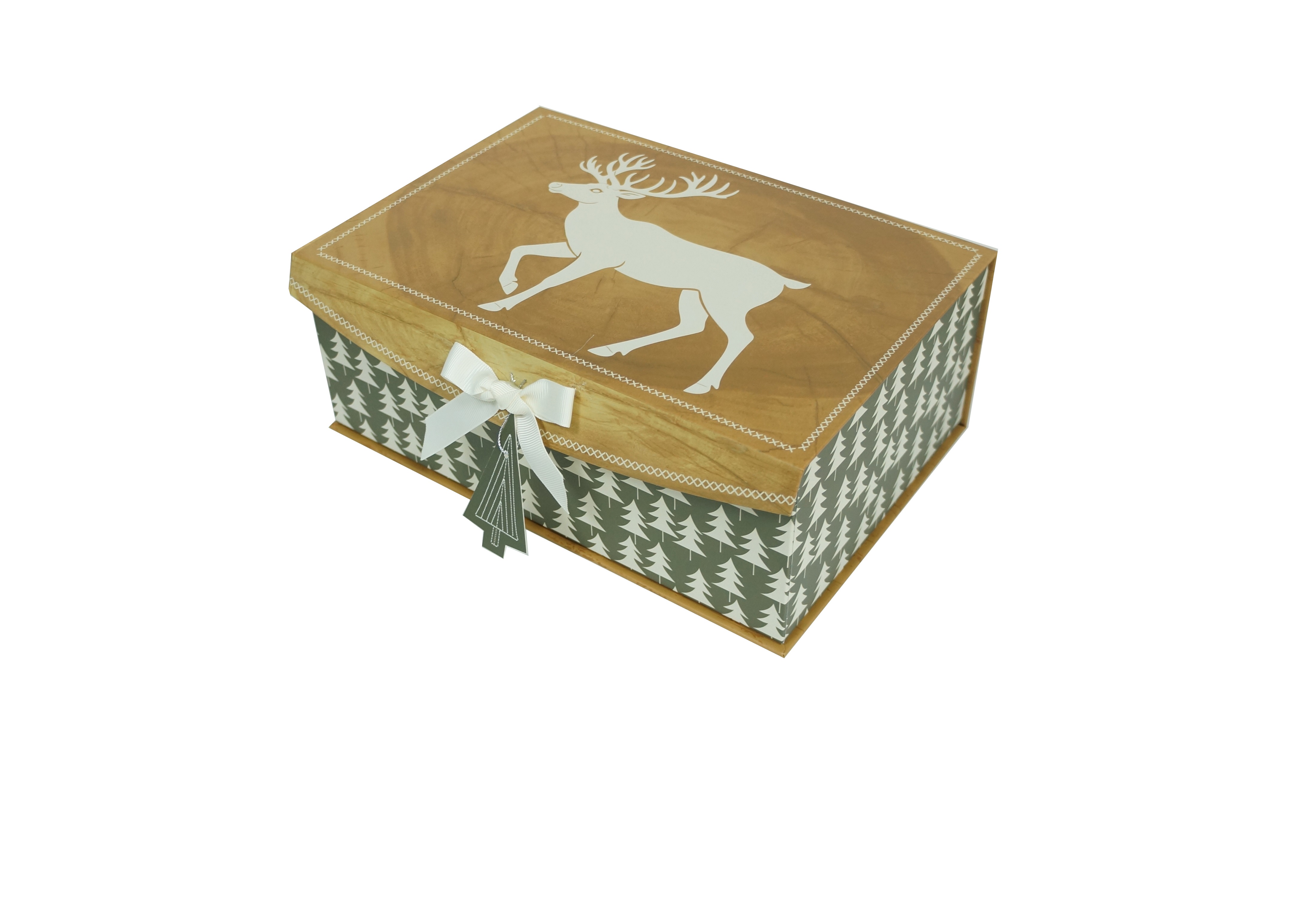 Grain Deer Christmas Medium Decor Box,11 in x 7.5 in x 4.25 in,by Holiday Time