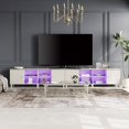 thumbnail image 1 of WAMPAT Set of 2 Mid-Century TV Stand with 16 Colors LED Light，Modern Entertainment Center with Door Storage and Open Shelf for up to 100 Inch TV, TV Console Table for Living Room, Beige, 1 of 7
