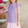 thumbnail image 2 of Girls Ruffle Short Sleeve Shirts Cute Summer Frill Neck Pleated Textured Blouse Tops, 2 of 7