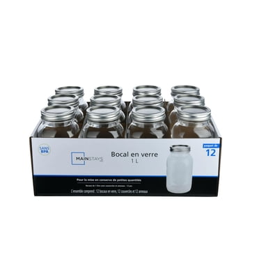 Pot En Verre Transparent En Acier Inoxydable, 1L, 12 PCS