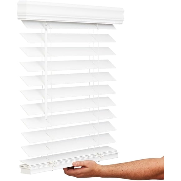 Lotus & Windoware Cordless, 2-1/2 Inch Faux Wood Blind, Window Blinds, Blinds & Shades, Blinds for Indoor Windows, Bright White, Smooth, 29" x 48", Bright White