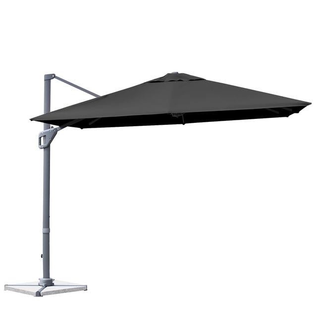 Costway Parasol Déporté de Patio 10 X 10 Pi Gris avec Cadre en Aluminium et Inclinaison à rotation 360°. Doté d'Un Auvent en Tissu polyester durable de 250 G/m2 pour la protection Solaire, de 8 Nervures en Aluminium et d'Un Système à Manivelle pour une Utilisation Facile. Idéal pour patios, Jardins et Cafés Extérieurs. base Lestée Non Incluse.