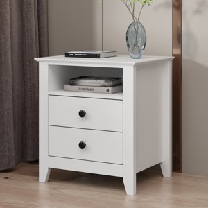 Oxylife Modern Nightstand with 2 Storage Drawers & 1 Open Shelf, Minimalist and Versatile Bedside Table Sofa End Side Table, White (19.7”W x 15.7”D x 21.7”H)