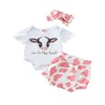 thumbnail image 1 of EIMELI Letter Cow Pattern Short Sleeve Romper  Shorts  Headband, 1 of 6