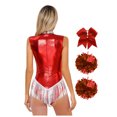 thumbnail image 2 of iiniim Women Shiny Metallic Cheer Leader Uniform Costume Stage Performance Cheerleading Outfits Red L, 2 of 7