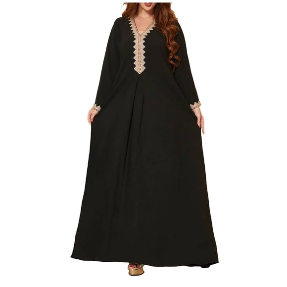 Womens Muslim Embroidery Hooded Robe Clothing Abaya Arab Kaftan Dress Muslim Dress Black Xxl