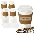 thumbnail image 1 of 12oz Disposable Coffee Cups with Lids and Sleeves – Set of 50 Disposable Cups for Hot and Cold Drinks – White Paper Cups with Lids and Covers for Thermal Protection – 50 Units, 12oz Each, 1 of 7
