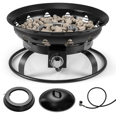 Gymax Foyer au Gaz Propane de 21 Pouces de Diamètre pour Patio, Bol à Feu Portable avec Couvercle, Allumeur