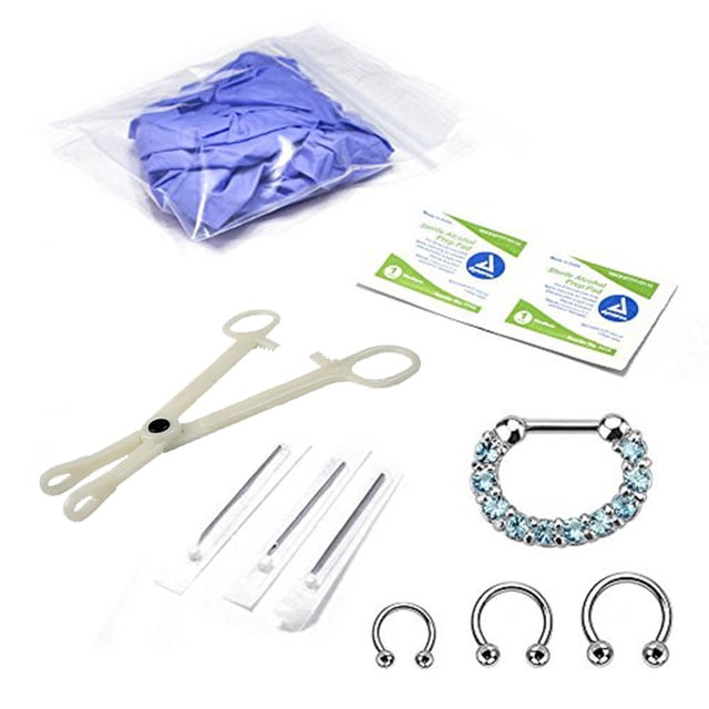Ensemble de Perçage de Septum 10 Pcs - Circulaire en Fer à Cheval, Septum, Aiguille, Pinces, Gants