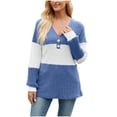 thumbnail image 1 of Lenpel Women's Tunic Tops Long Sleeve V Neck Quarter Button Color Block Ribbed Knit T Shirts Casual Loose Lightweight Sweaters(Sky Blue,Small), 1 of 7