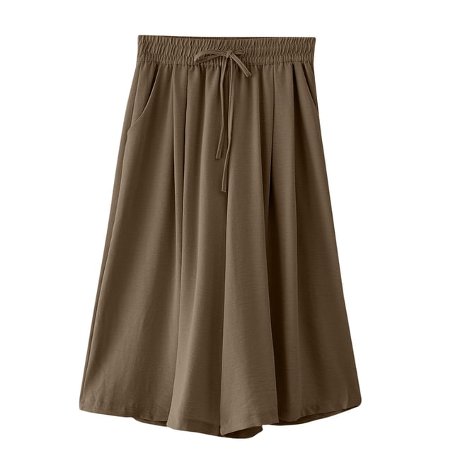 Timegard Wide Leg Pants for Women Capris Elastic High Waisted Drawstring Casual Loose Cropped Pants