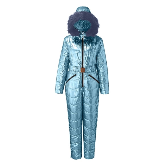 DondPO Snow Suits for Women Women Solid Casual Thick Hot Snowboard Skisuit Outdoor Sports Zipper Cotton Padded Hooded Jumpsuit Ski Suit Ski Outfits for Women Ski Jacket Blue M Clearance!