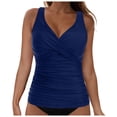 thumbnail image 1 of NIEWTR V-Neck Tankini Tops For Women Backless Adjusting Strap Bathing Suits Tummy Control Push Up Swimsuit Top(Dark Blue,L), 1 of 9