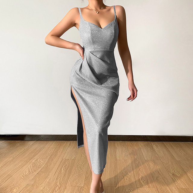 Gspmoly Robes pour Femmes, Mode Femmes Été Décontracté Uni Col en V Camis Sans Manches Gilet Longue Robe Robes Formelles pour Femmes jusqu'à 65 % de Rabais
