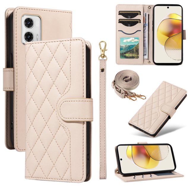 Motorola MOTO G73 Phone Case , Wallet Flip Cover Adjustable Crossbody Lanyard Magnetic Card Slots