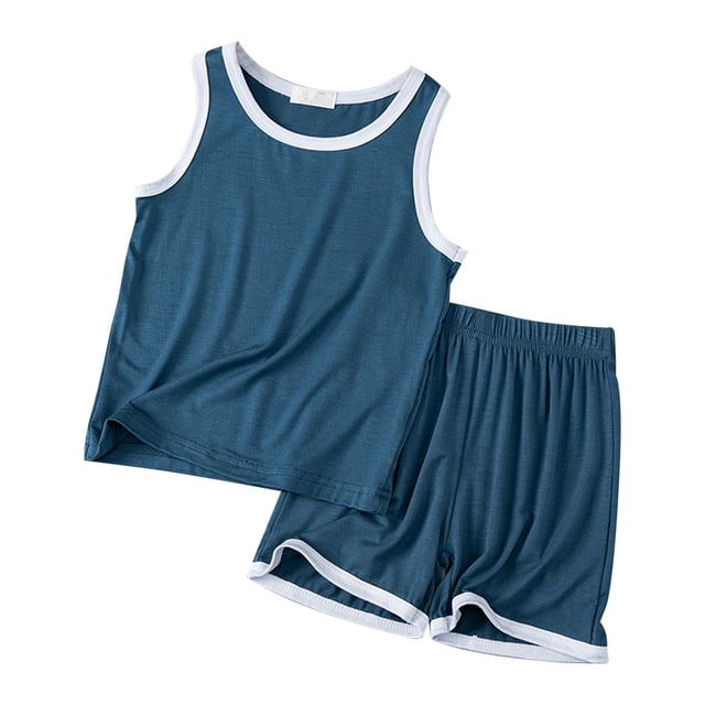 MIASHUI Ensemble Débardeur et Short pour Garçons Deux Pièces d'Été Sans Manches Pyjamas, Marine, 4-5 Ans