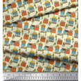 thumbnail image 2 of Soimoi Yellow Silk Fabric Tree & House Architectural Fabric Prints By Yard 42 Inch Wide, 2 of 5
