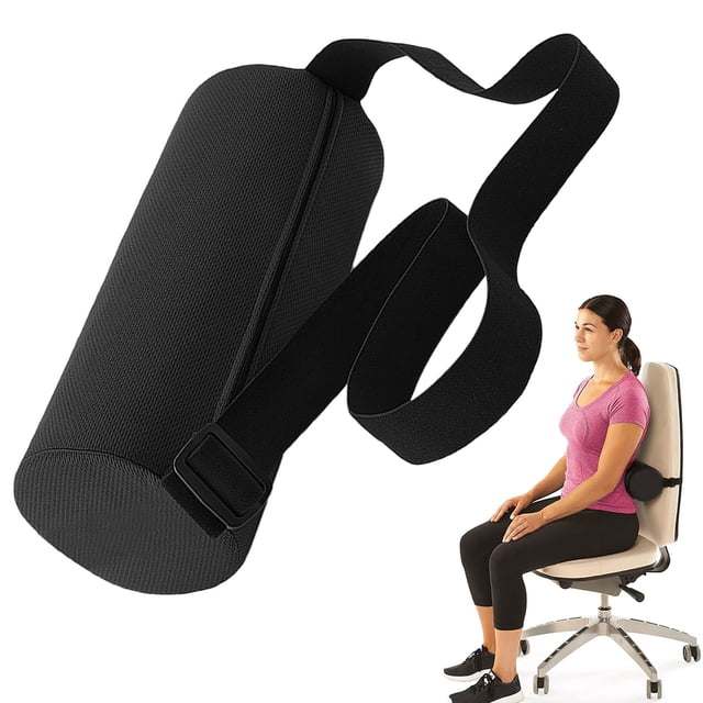 Lumbar Roll Pillow For Lower Back Support – Memory Back Support Cushion With Elastic Strap Washable Cover – Ergonomic Neck Roll Pillow For Chair Car Travel – 11 Inch