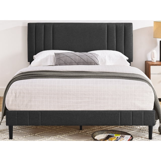 DeCoro Chicago Modern Lit Plateforme Rembourré Capitonné Format Grand, Gris Foncé