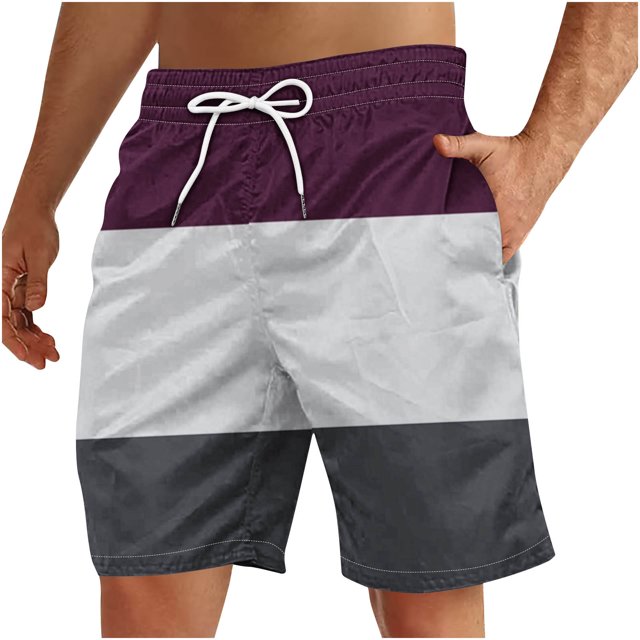 Plebaso Men's Beach Shorts Color Block Drawstring Casual Shorts Trendy Summer Vacation Shorts for Men